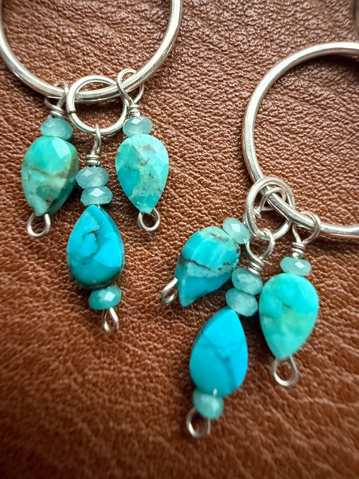 River Current Earrings - close up of turquoise and amazonite dangles