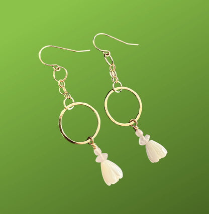 Love - Pikake (Jasmine Flower) Round Dangle with chain detail (gold filled)