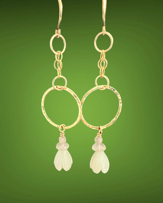 Love - Pikake (Jasmine Flower) Round Dangle with chain detail (gold filled)