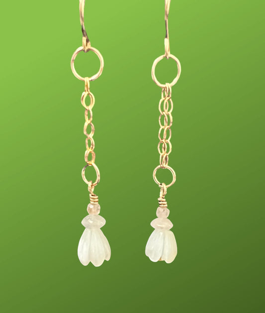 Love - Pikake (jasmine flower) chain dangle earrings