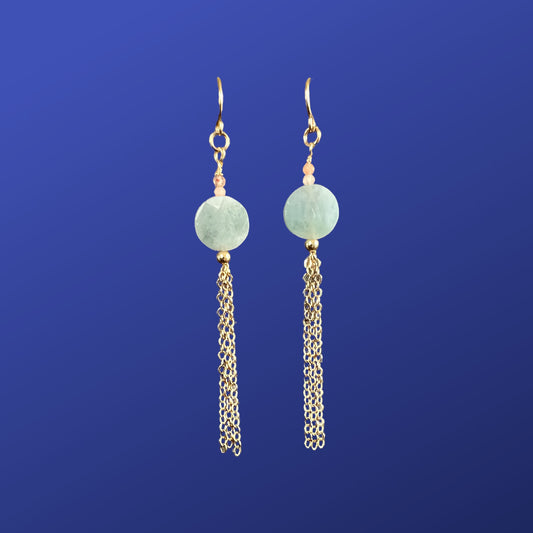 Confidence - Stone of courage - Aquamarine tassel earrings