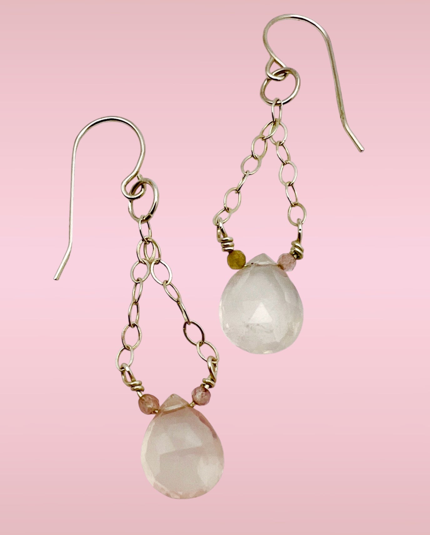 Love - Rose Quartz Tear Drop Dangle (sterling silver)