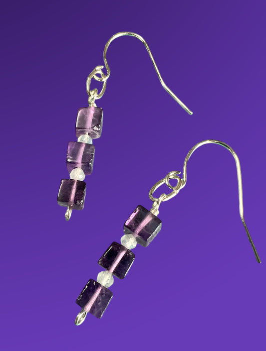 Peace - Amethyst cube dangle earrings